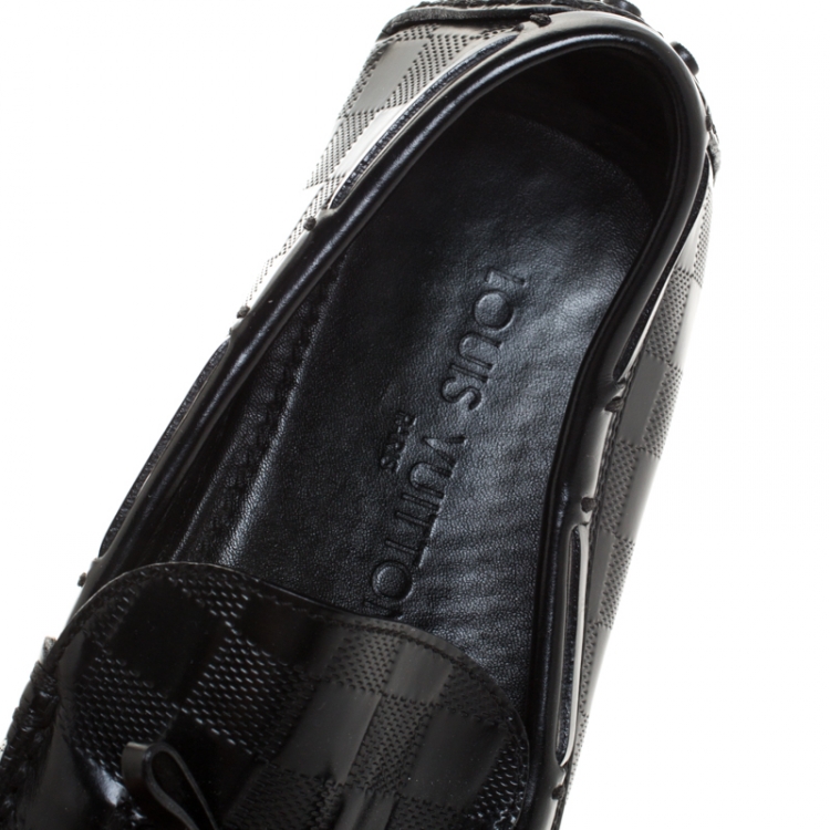 Pre Owned Louis Vuitton Black Damier Leather Imola Tassel Loafers Size 40