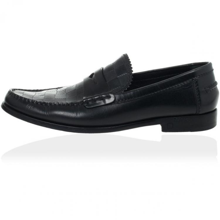 Pre Owned Louis Vuitton Damier Embossed Black Leather Loafers Size 41