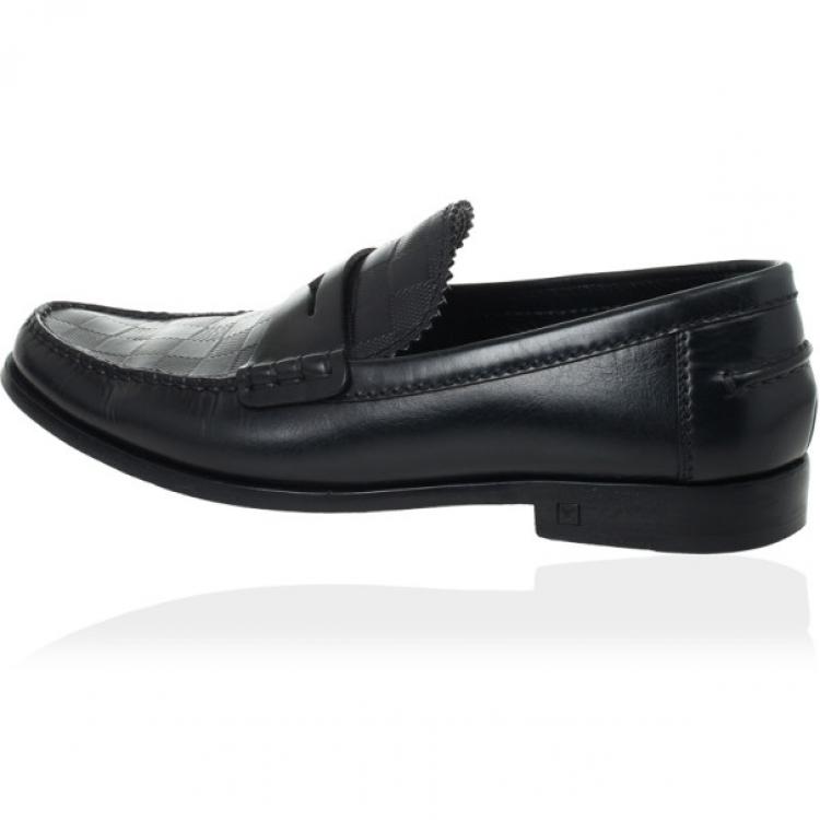 Pre Owned Louis Vuitton Damier Embossed Black Leather Loafers Size 41