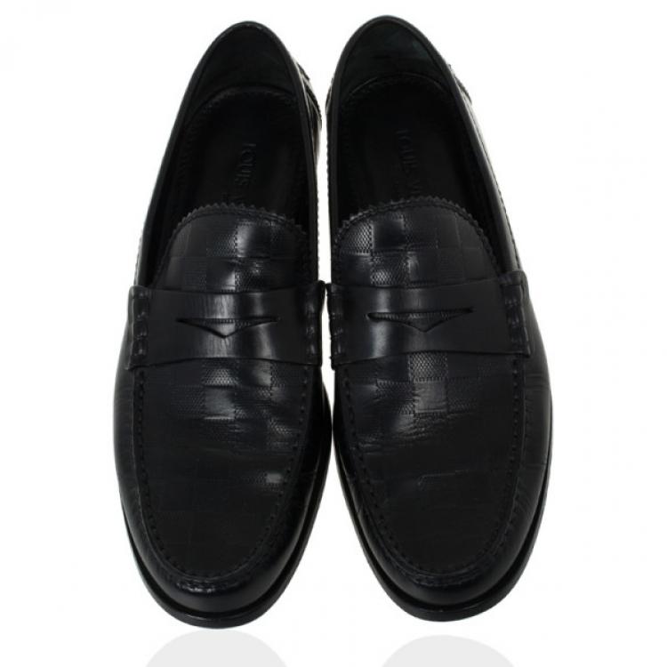 Pre Owned Louis Vuitton Damier Embossed Black Leather Loafers Size 41