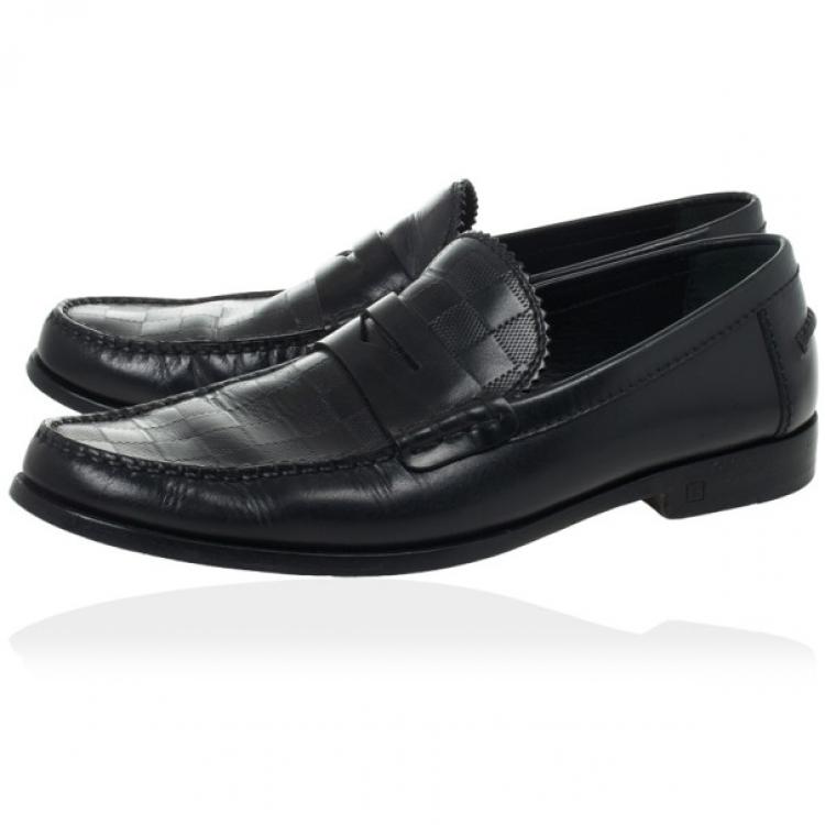 Pre Owned Louis Vuitton Damier Embossed Black Leather Loafers Size 41