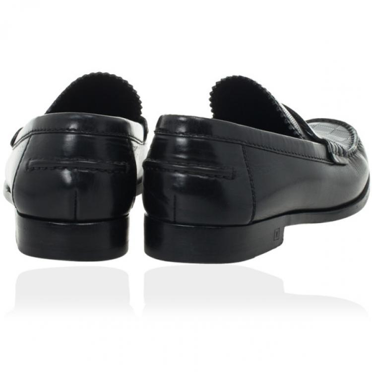 Pre Owned Louis Vuitton Damier Embossed Black Leather Loafers Size 41