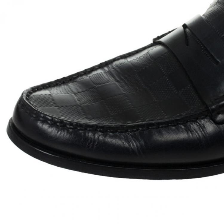 Pre Owned Louis Vuitton Damier Embossed Black Leather Loafers Size 41