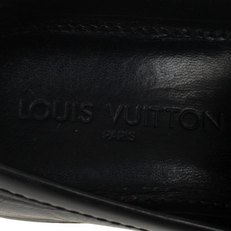 Pre Owned Louis Vuitton Damier Embossed Black Leather Loafers Size 41