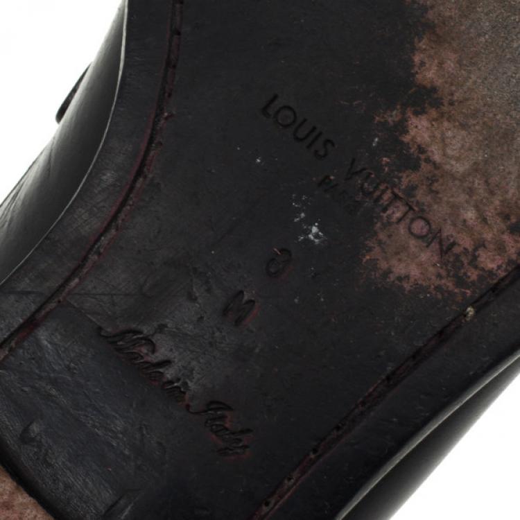 Pre Owned Louis Vuitton Damier Embossed Black Leather Loafers Size 41