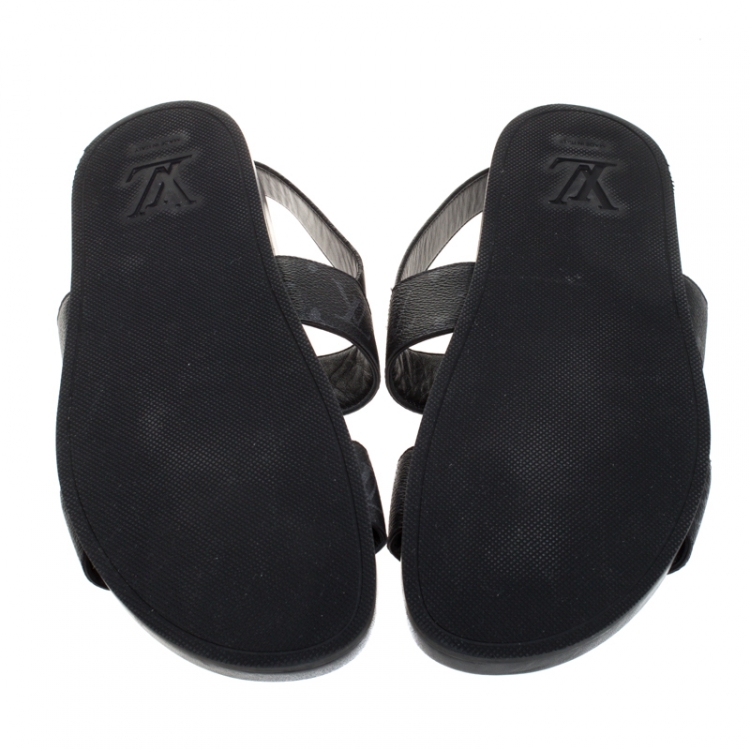 Pre Owned Louis Vuitton Black Monogram Canvas And Leather Back Strap Sandals Size 44