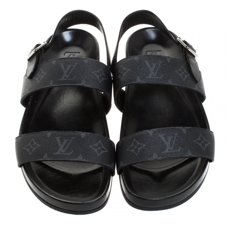 Pre Owned Louis Vuitton Black Monogram Canvas And Leather Back Strap Sandals Size 44