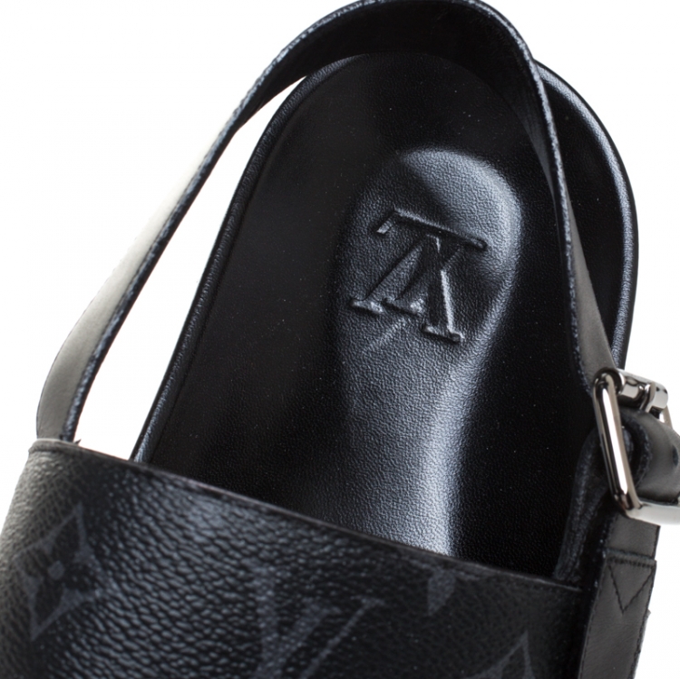 Pre Owned Louis Vuitton Black Monogram Canvas And Leather Back Strap Sandals Size 44