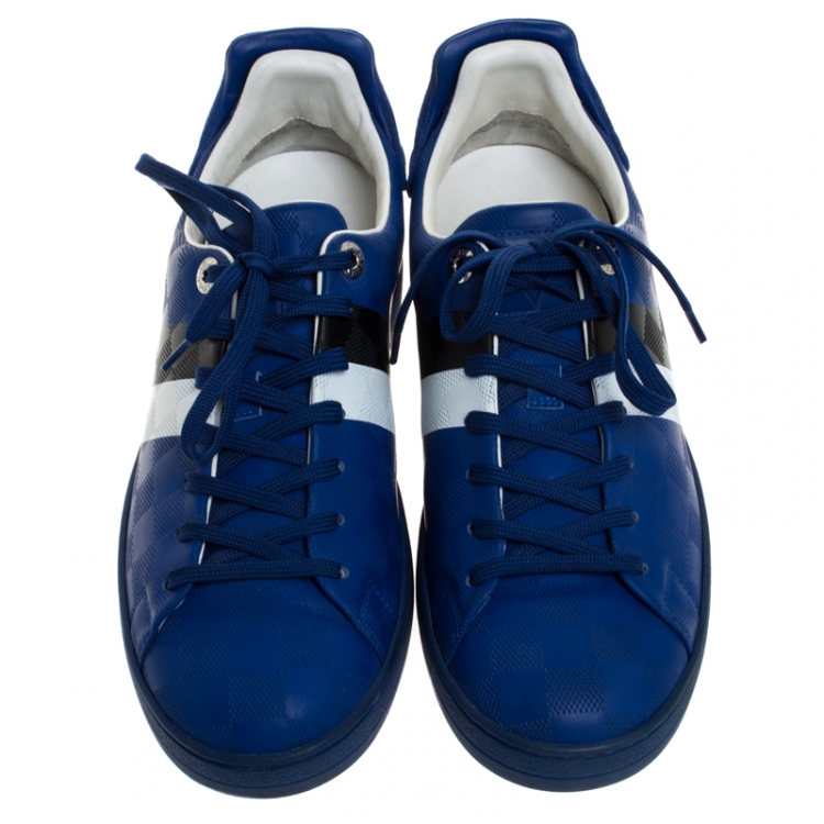 Pre Owned Louis Vuitton Blue Damier Infini Leather Frontrow Lace Up Sneakers Size 40.5