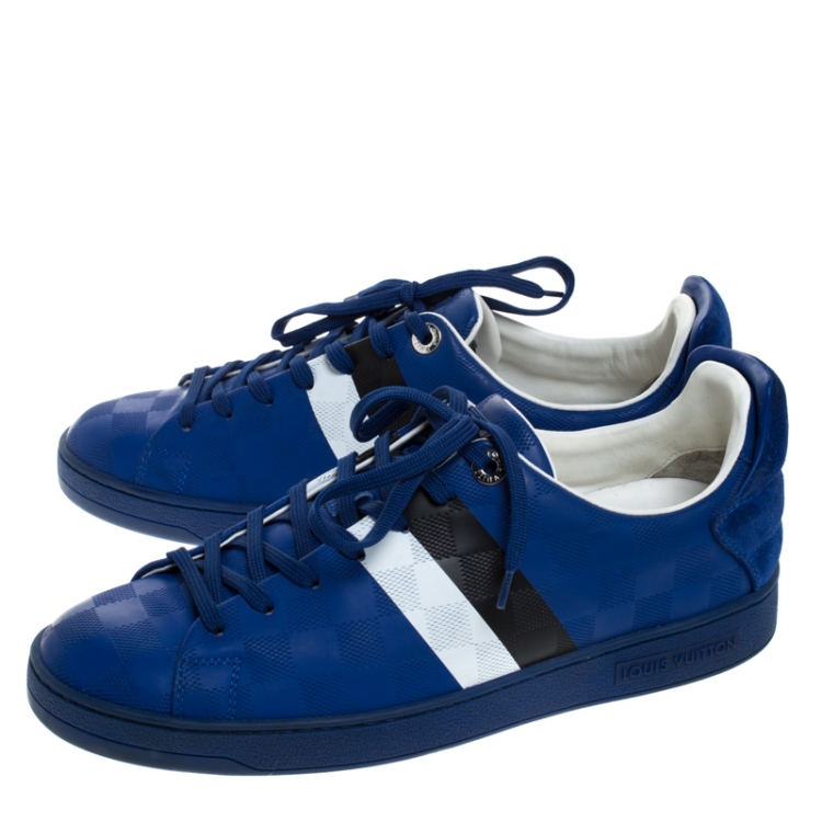 Pre Owned Louis Vuitton Blue Damier Infini Leather Frontrow Lace Up Sneakers Size 40.5