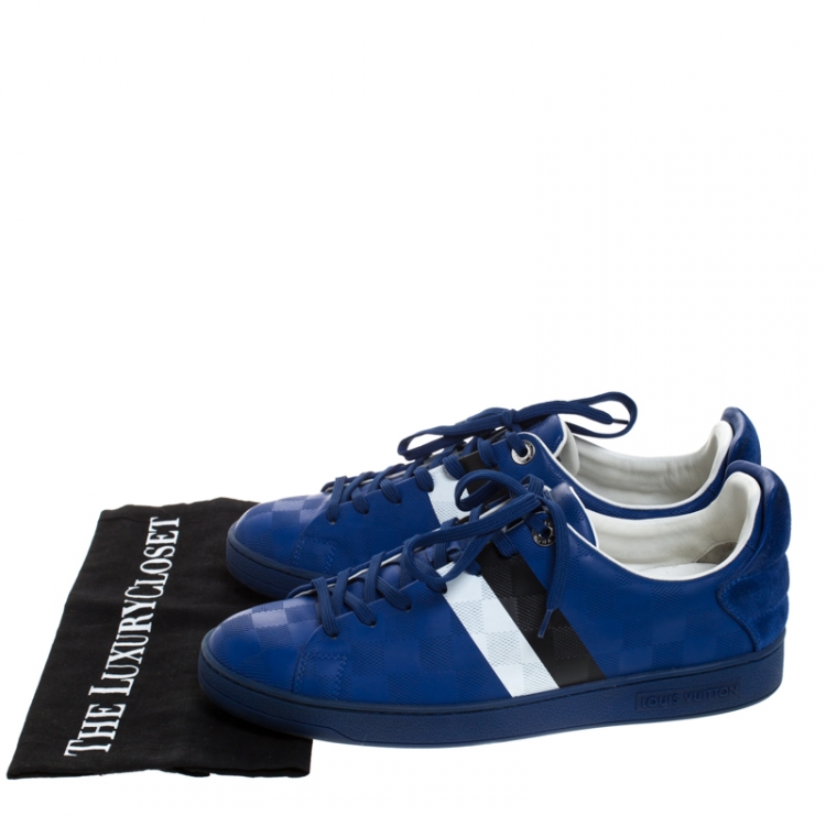 Pre Owned Louis Vuitton Blue Damier Infini Leather Frontrow Lace Up Sneakers Size 40.5