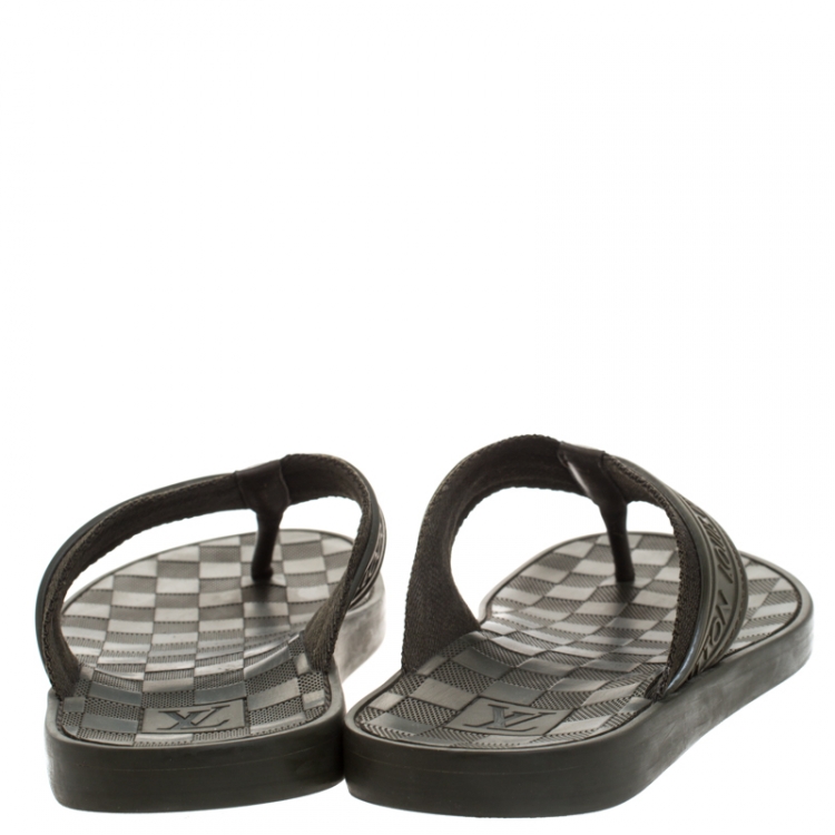 Pre Owned Louis Vuitton Green Damier Rubber Key Flip Flop Flat Sandals Size 41