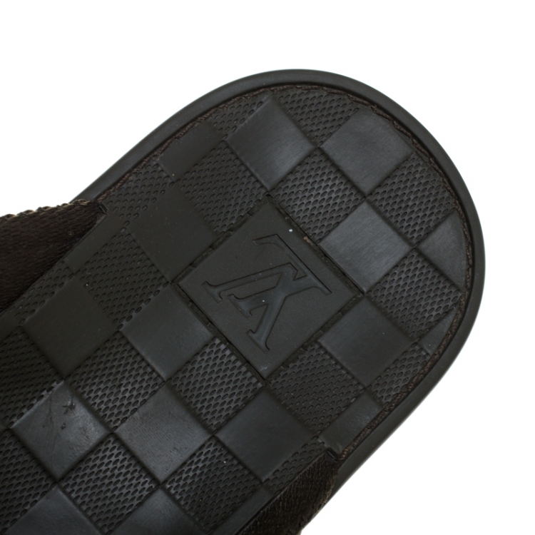 Pre Owned Louis Vuitton Green Damier Rubber Key Flip Flop Flat Sandals Size 41
