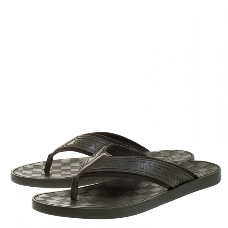Pre Owned Louis Vuitton Green Damier Rubber Key Flip Flop Flat Sandals Size 41