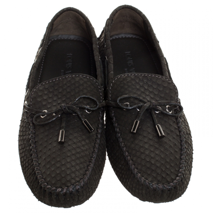 Pre Owned Louis Vuitton Dark Green Python Bow Loafers Size 42