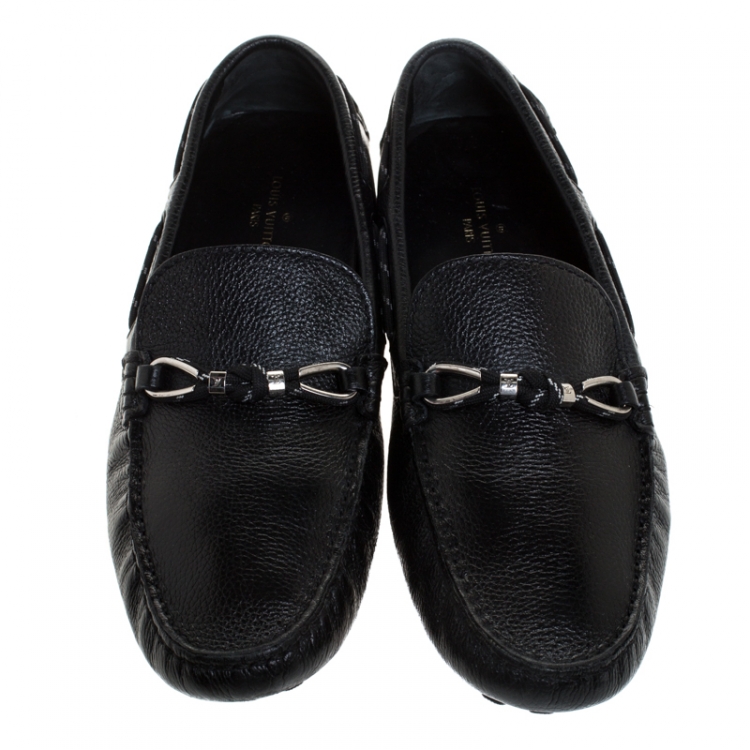 Pre Owned Louis Vuitton Black Leather Slip On Loafer Size 43