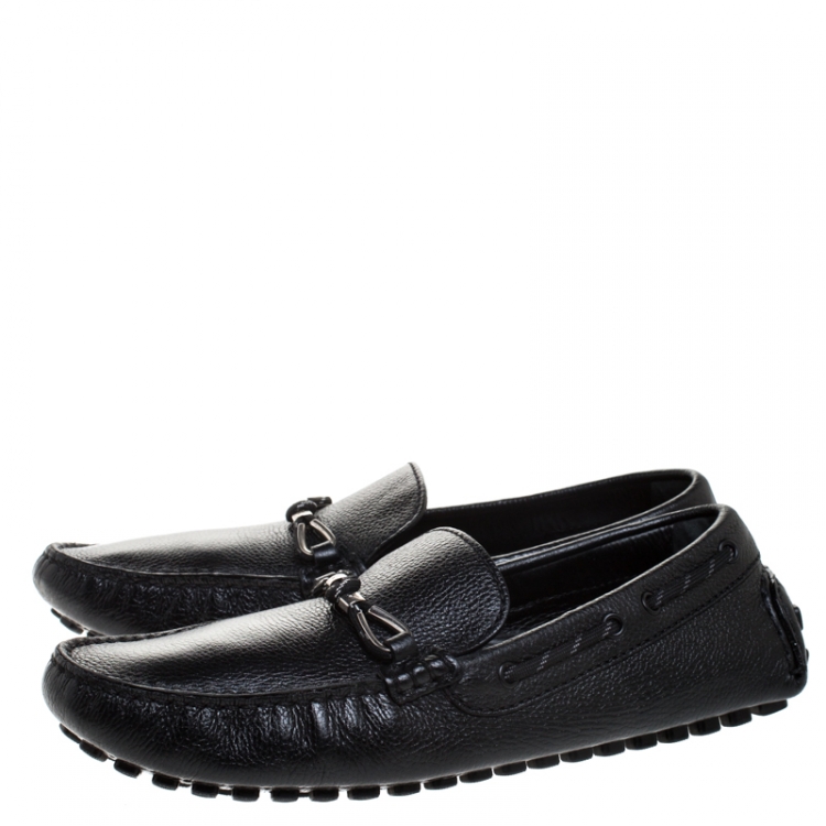 Pre Owned Louis Vuitton Black Leather Slip On Loafer Size 43