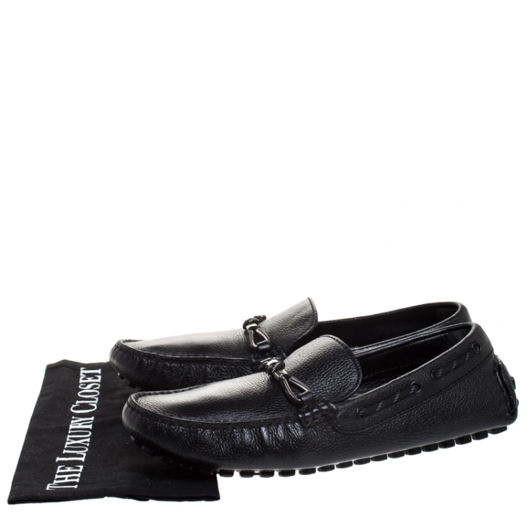 Pre Owned Louis Vuitton Black Leather Slip On Loafer Size 43