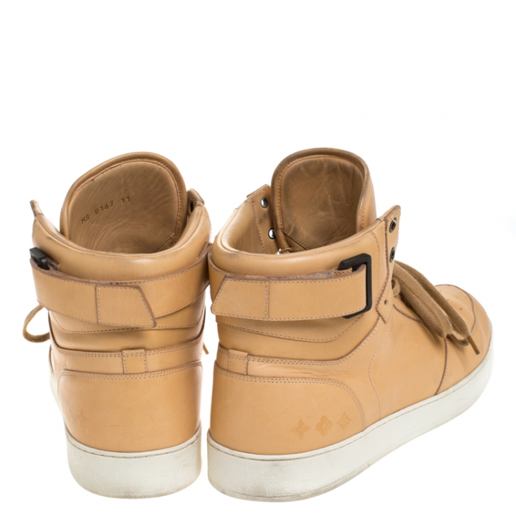 Pre Owned Louis Vuitton Natural Veg-Tan Leather Rivoli High Top Sneakers Size 45