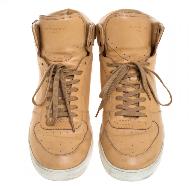 Pre Owned Louis Vuitton Natural Veg-Tan Leather Rivoli High Top Sneakers Size 45