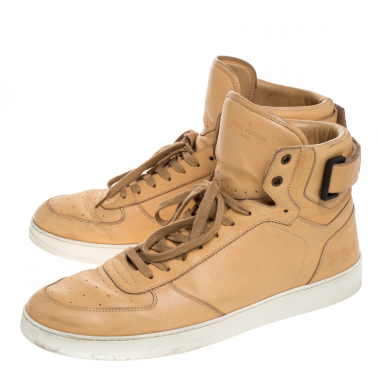Pre Owned Louis Vuitton Natural Veg-Tan Leather Rivoli High Top Sneakers Size 45