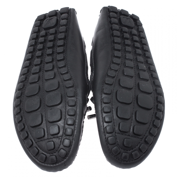 Pre Owned Louis Vuitton Black Leather Bow Slip On Loafers Size 42