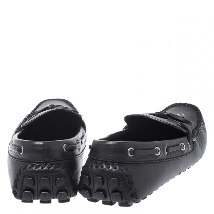 Pre Owned Louis Vuitton Black Leather Bow Slip On Loafers Size 42