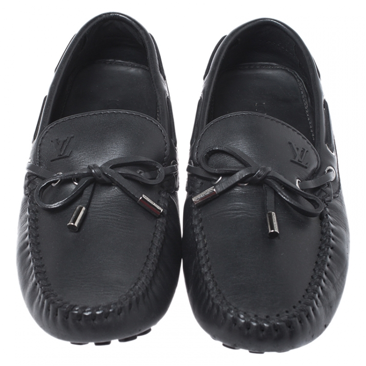 Pre Owned Louis Vuitton Black Leather Bow Slip On Loafers Size 42