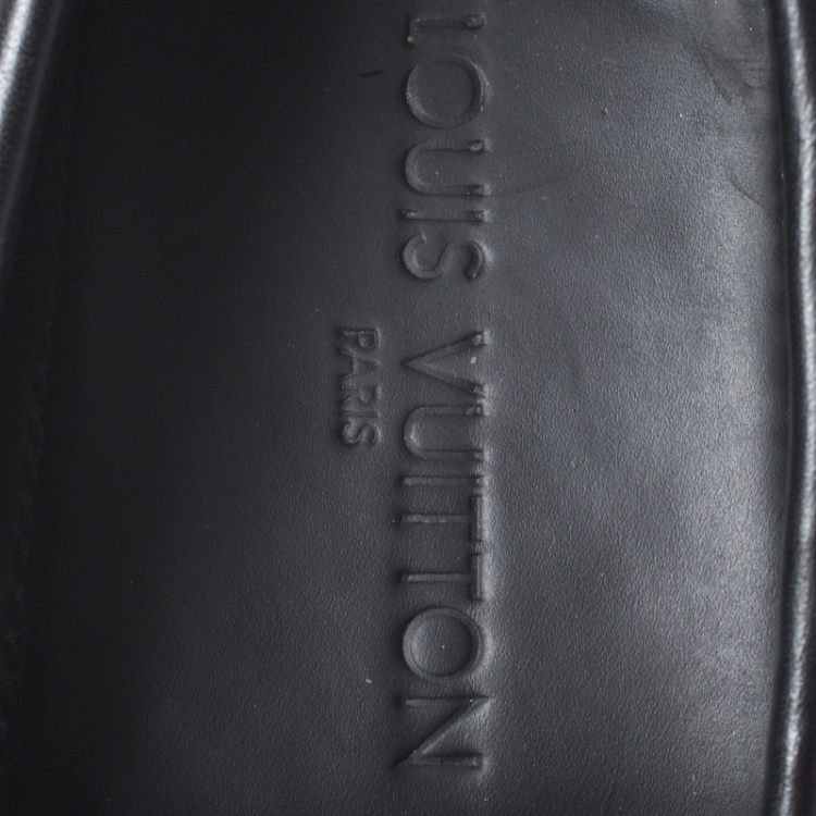 Pre Owned Louis Vuitton Black Leather Bow Slip On Loafers Size 42