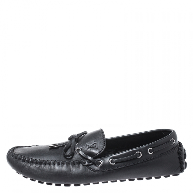 Pre Owned Louis Vuitton Black Leather Bow Slip On Loafers Size 42