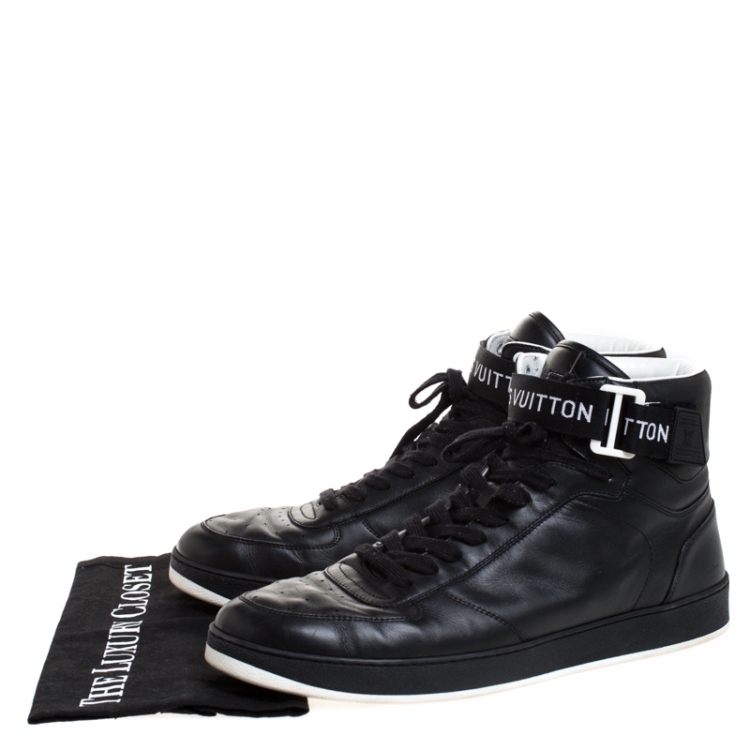 Pre Owned Louis Vuitton Black Leather Rivoli High Top Sneakers Size 44