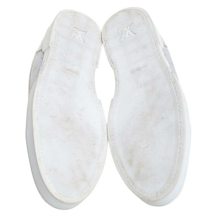 Pre Owned Louis Vuitton White/Grey Monogram Canvas and Leather Match Up Low Top Sneakers Size 45