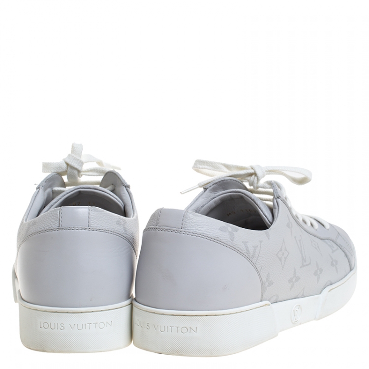 Pre Owned Louis Vuitton White/Grey Monogram Canvas and Leather Match Up Low Top Sneakers Size 45