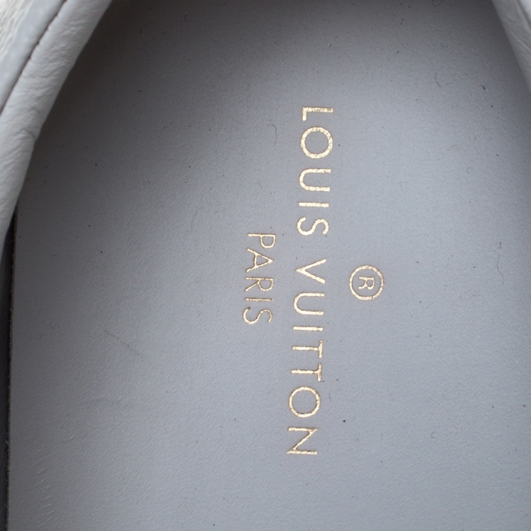 Pre Owned Louis Vuitton White/Grey Monogram Canvas and Leather Match Up Low Top Sneakers Size 45