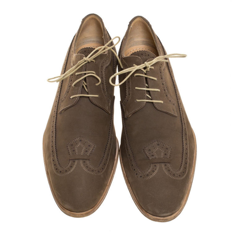 Pre Owned Louis Vuitton Olive Green Brogue Nubuck Derby Size 42.5
