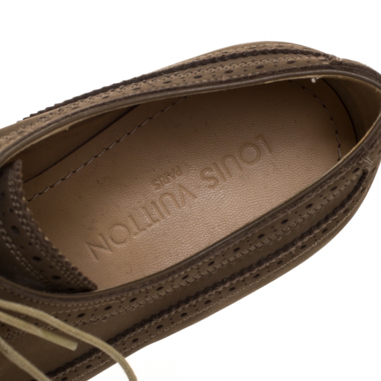 Pre Owned Louis Vuitton Olive Green Brogue Nubuck Derby Size 42.5