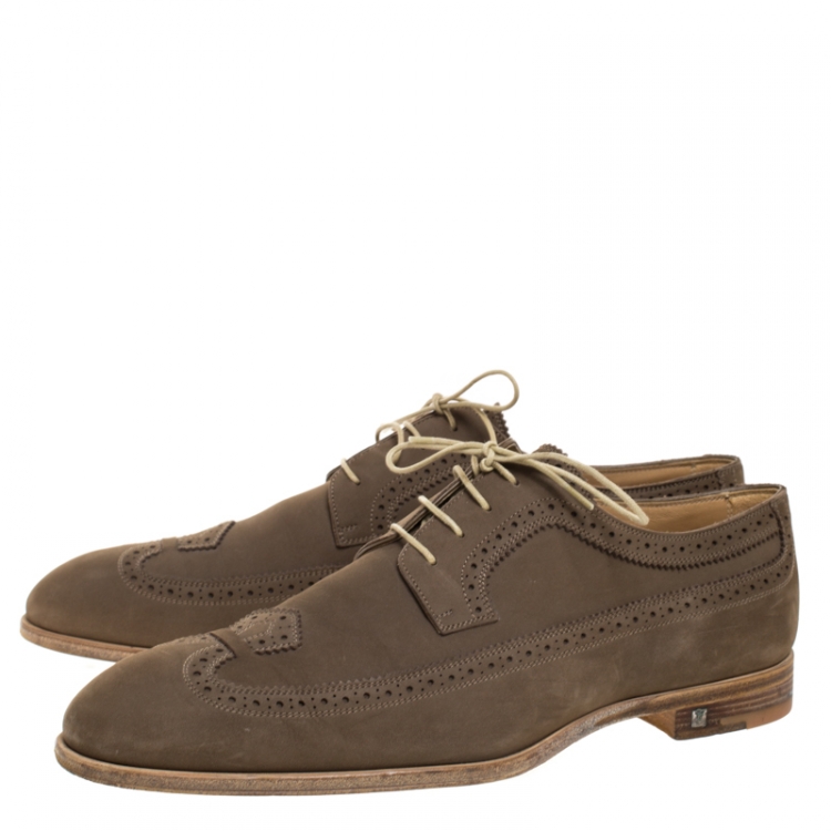 Pre Owned Louis Vuitton Olive Green Brogue Nubuck Derby Size 42.5