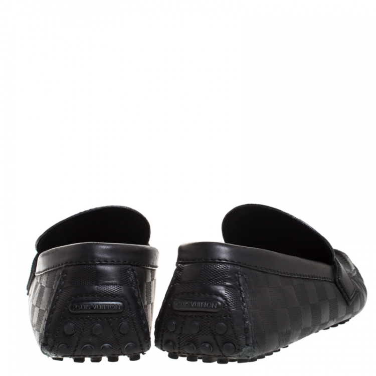 Pre Owned Louis Vuitton Black Leather Damier Infini Hockenheim Moccasin Size 42.5