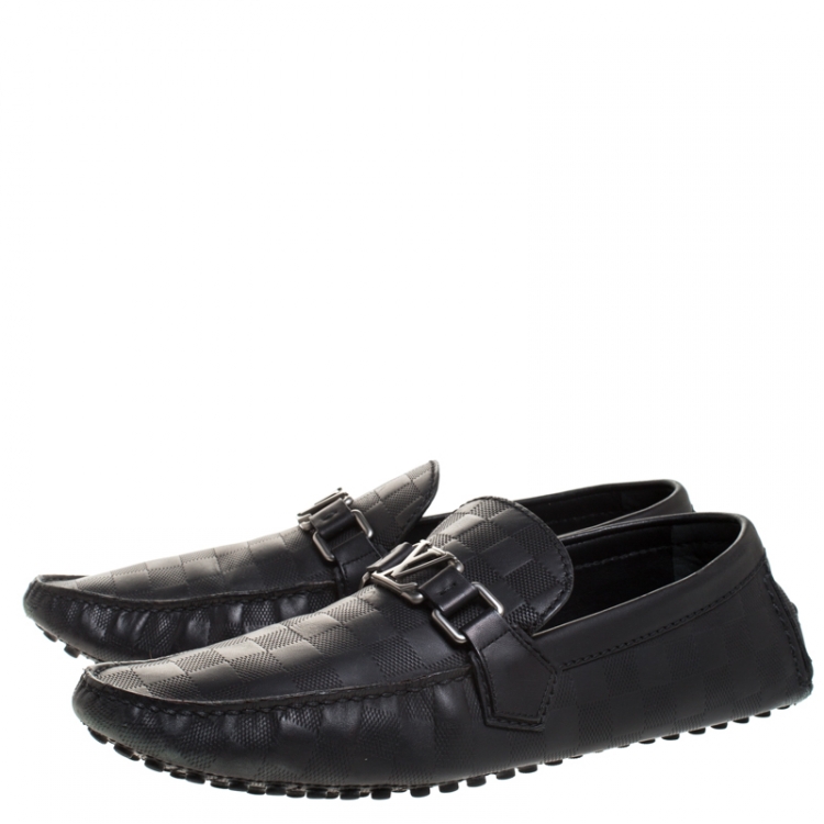 Pre Owned Louis Vuitton Black Leather Damier Infini Hockenheim Moccasin Size 42.5