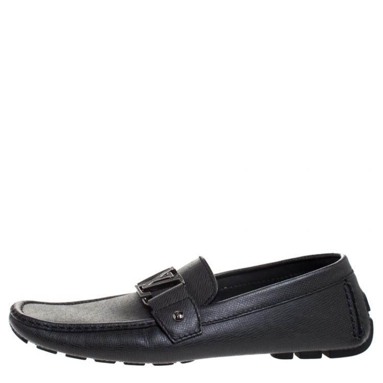 Pre Owned Louis Vuitton Dark Grey Textured Leather Slip On Monte Carlo Loafer Size 42