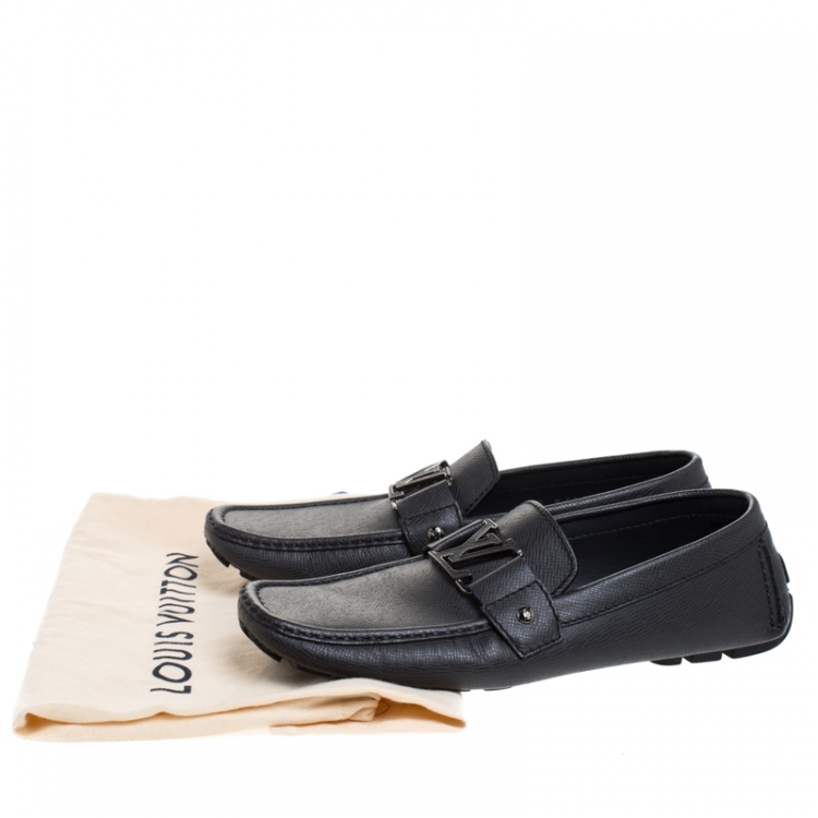 Pre Owned Louis Vuitton Dark Grey Textured Leather Slip On Monte Carlo Loafer Size 42