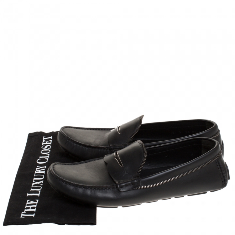 Pre Owned Louis Vuitton Black Leather Shade Penny Loafers Size 43