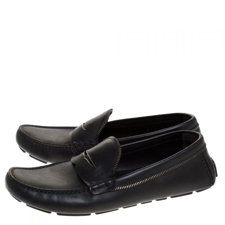 Pre Owned Louis Vuitton Black Leather Shade Penny Loafers Size 43