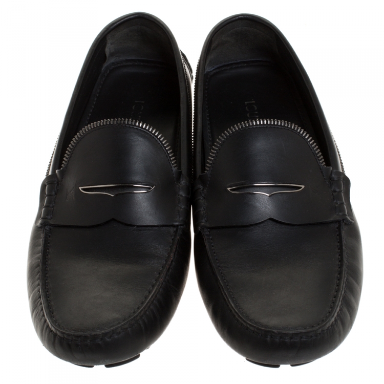 Pre Owned Louis Vuitton Black Leather Shade Penny Loafers Size 43
