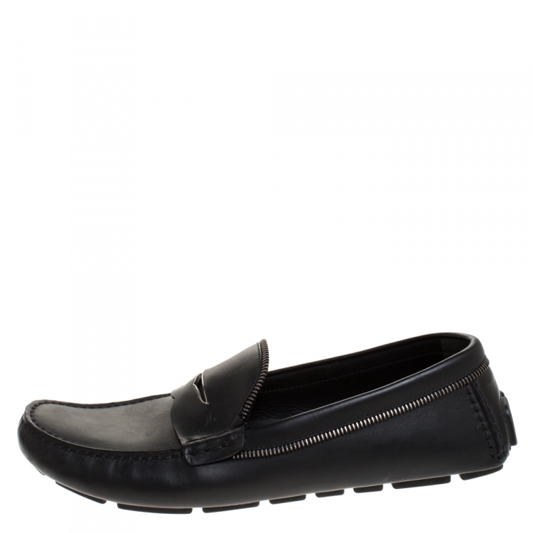 Pre Owned Louis Vuitton Black Leather Shade Penny Loafers Size 43