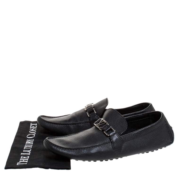 Pre Owned Louis Vuitton Black Leather Monte Carlo Slip On Loafers Size 44