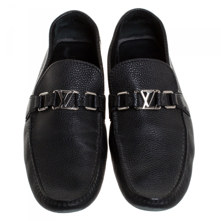 Pre Owned Louis Vuitton Black Leather Monte Carlo Slip On Loafers Size 44