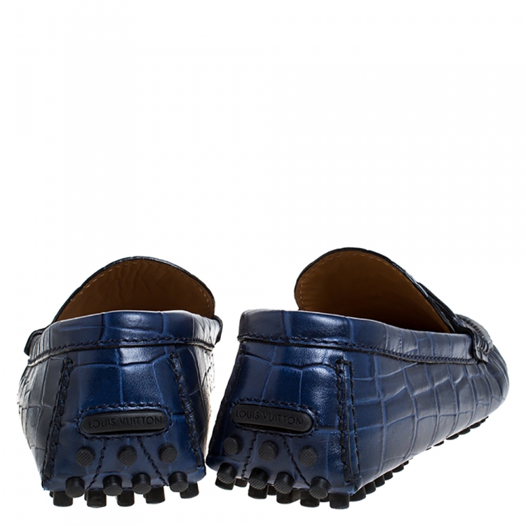 مملوكة مسبقًا Louis Vuitton Blue Croc Embossed Leather Monte Carlo Loafers Size 41