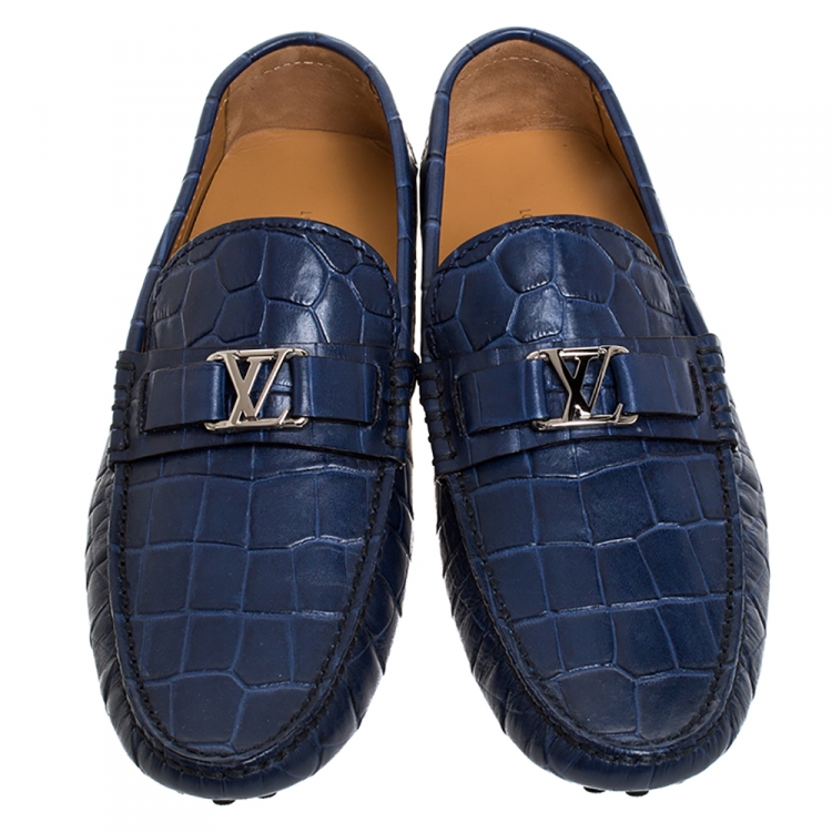 مملوكة مسبقًا Louis Vuitton Blue Croc Embossed Leather Monte Carlo Loafers Size 41