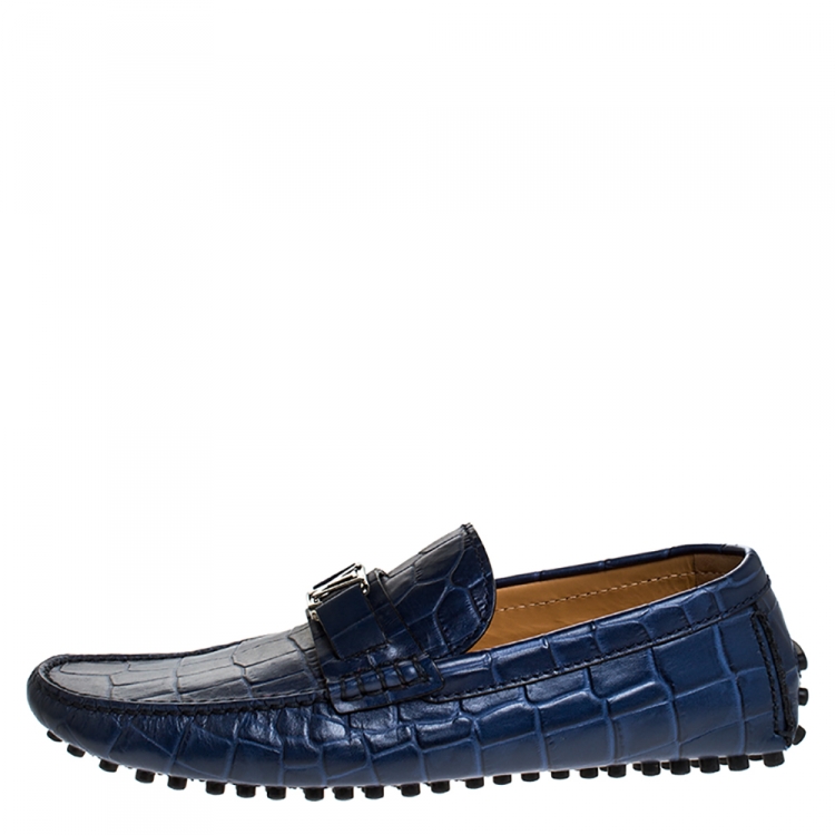 Louis Vuitton Blue Croc Embossed Leather Monte Carlo Loafers Size